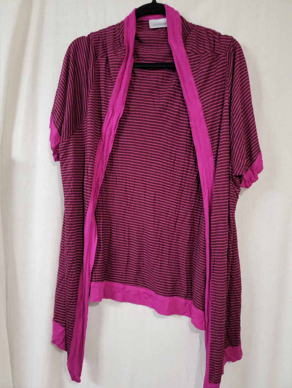 5/$25 Avenue Magenta and Black Striped Open Cardigan